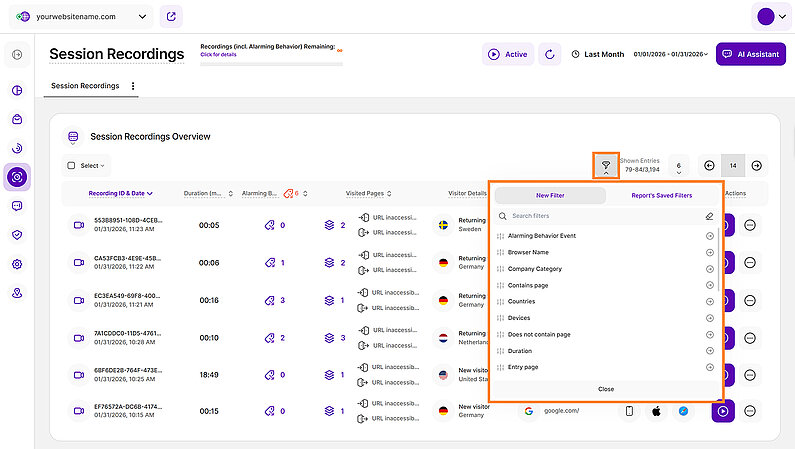 Filters For Session Recordings Overview